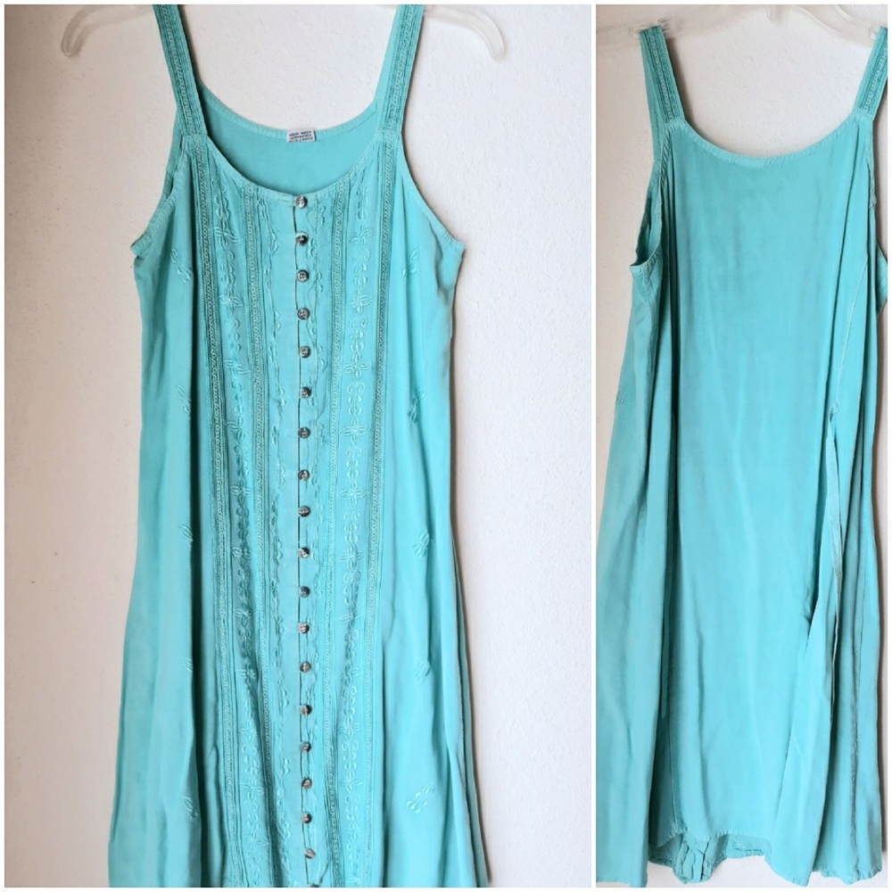 Boho Turquoise Embroidered Dress